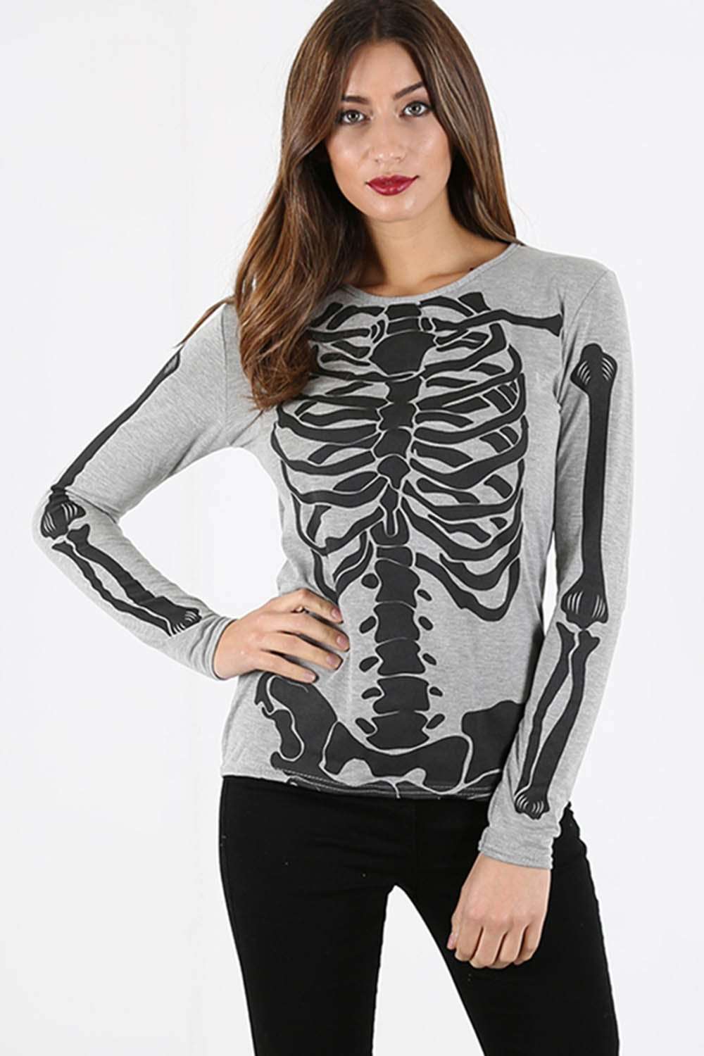 Long Sleeve Skeleton Print Top - bejealous-com