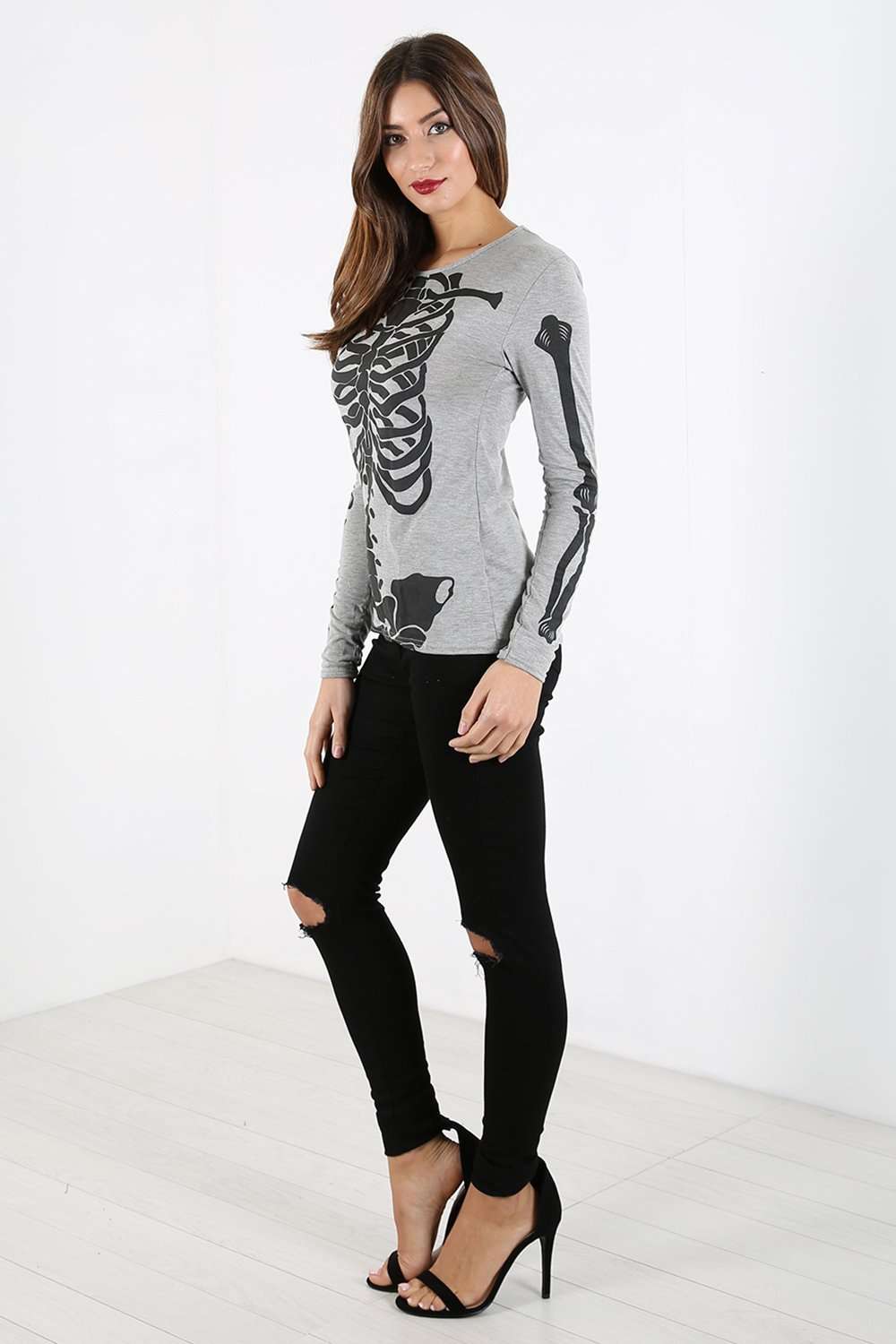 Long Sleeve Skeleton Print Top - bejealous-com