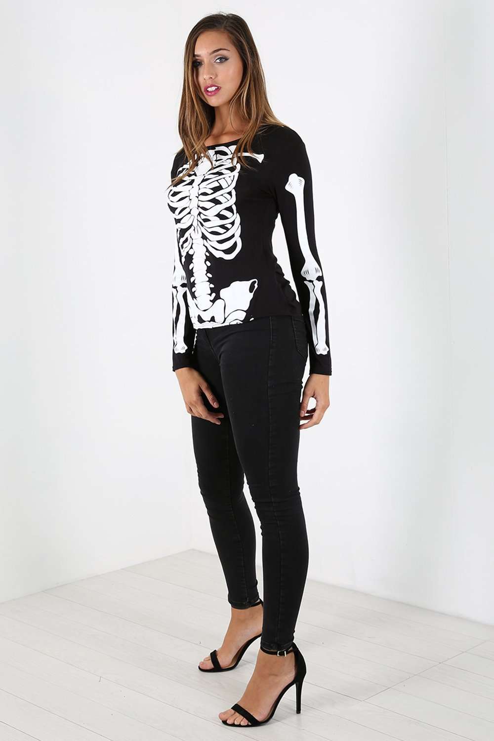 Long Sleeve Skeleton Print Top - bejealous-com