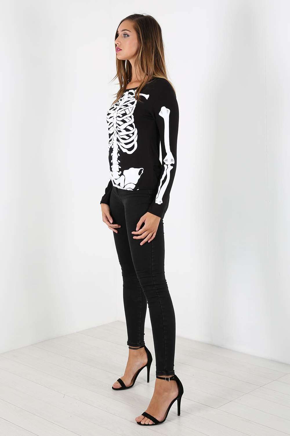 Long Sleeve Skeleton Print Top - bejealous-com
