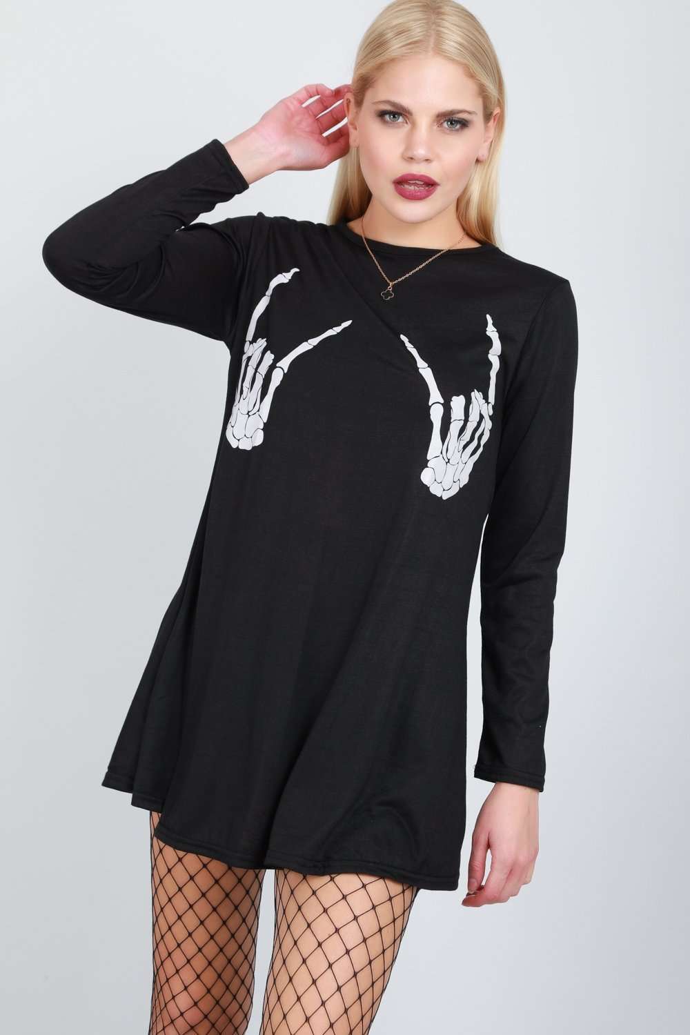 Long Sleeve Skeleton Swing Dress - bejealous-com