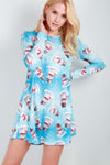 Long Sleeve Snowman Print Swing Dress - bejealous-com