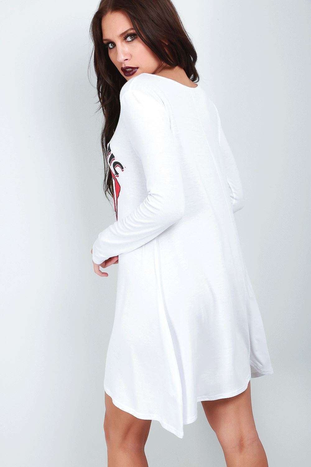 Long Sleeve Vampire Print Swing Dress - bejealous-com