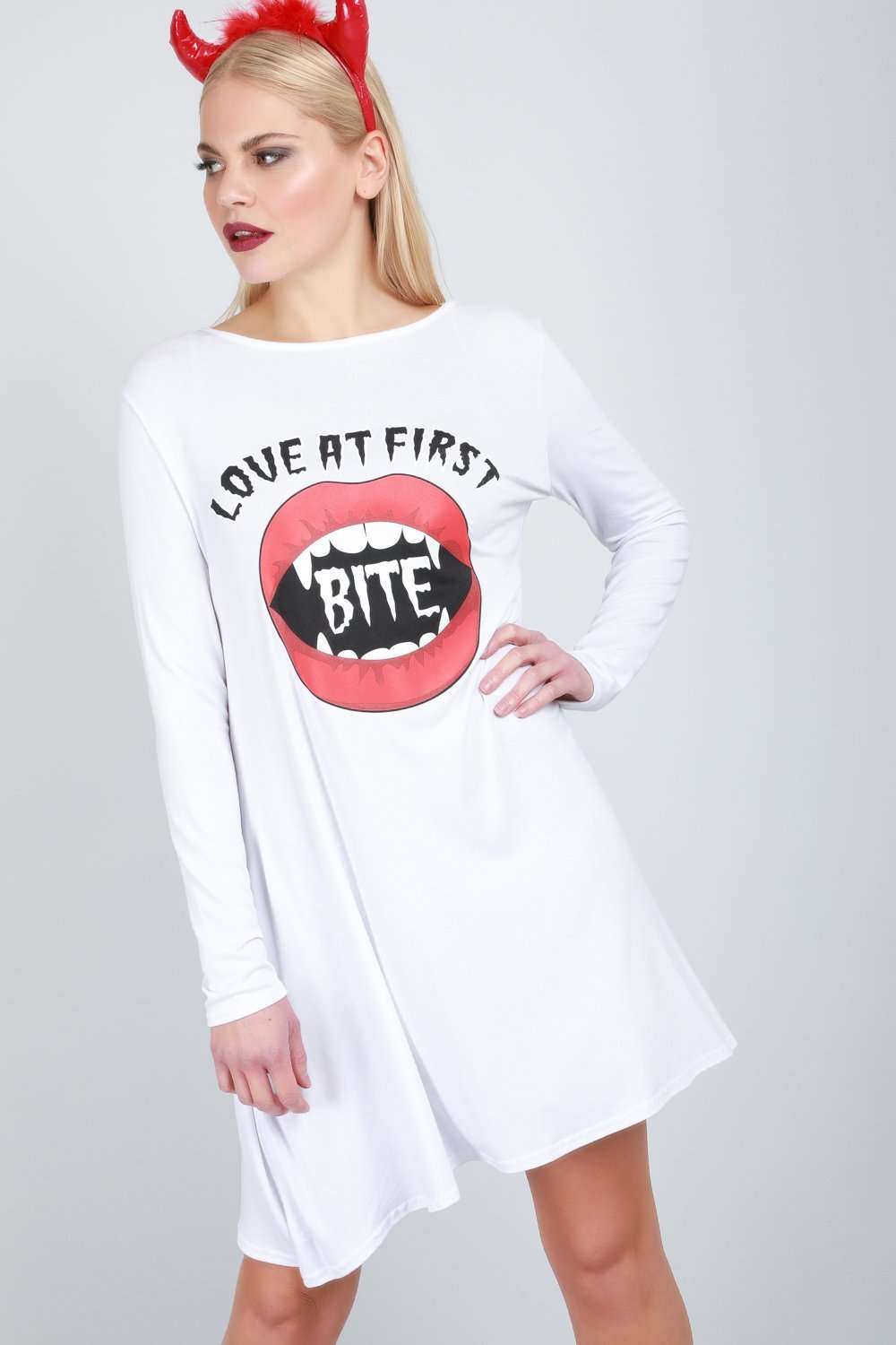Long Sleeve Vampire Print Swing Dress - bejealous-com