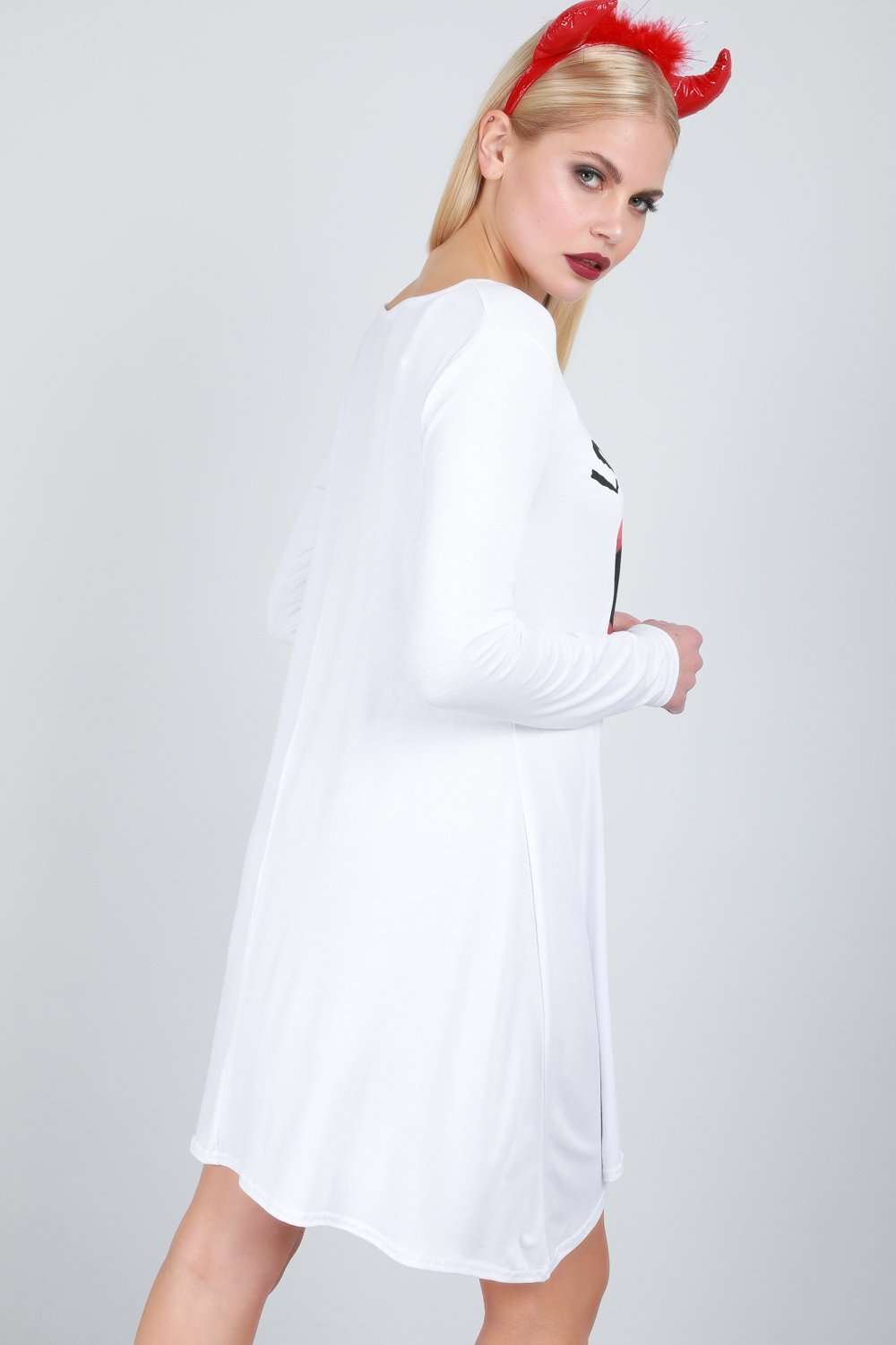 Long Sleeve Vampire Print Swing Dress - bejealous-com