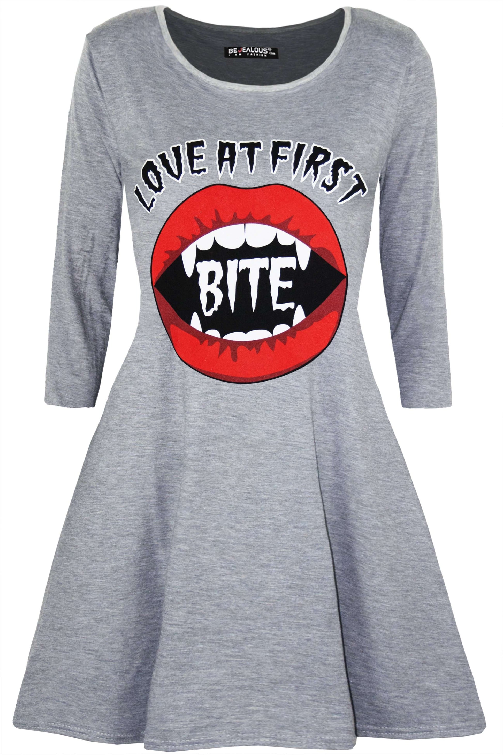 Long Sleeve Vampire Print Swing Dress - bejealous-com