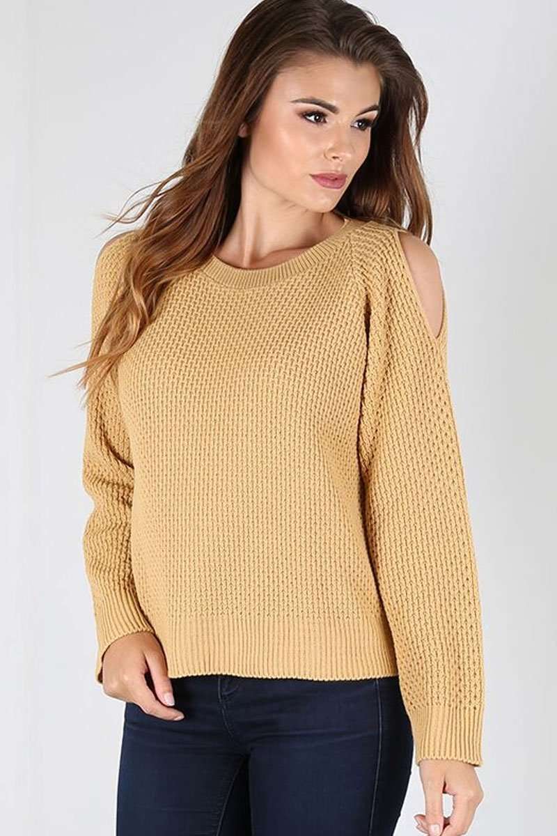 Lorena Cold Shoulder Knitted Jumper - bejealous-com