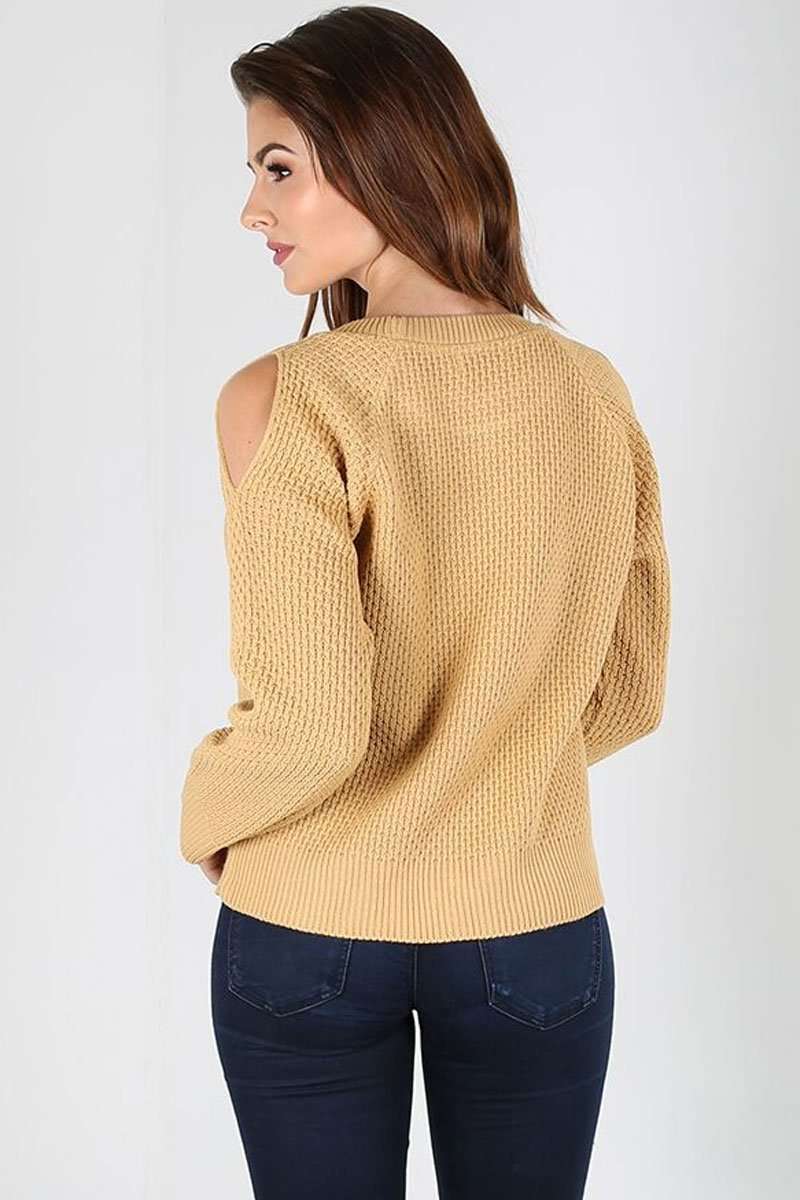 Lorena Cold Shoulder Knitted Jumper - bejealous-com