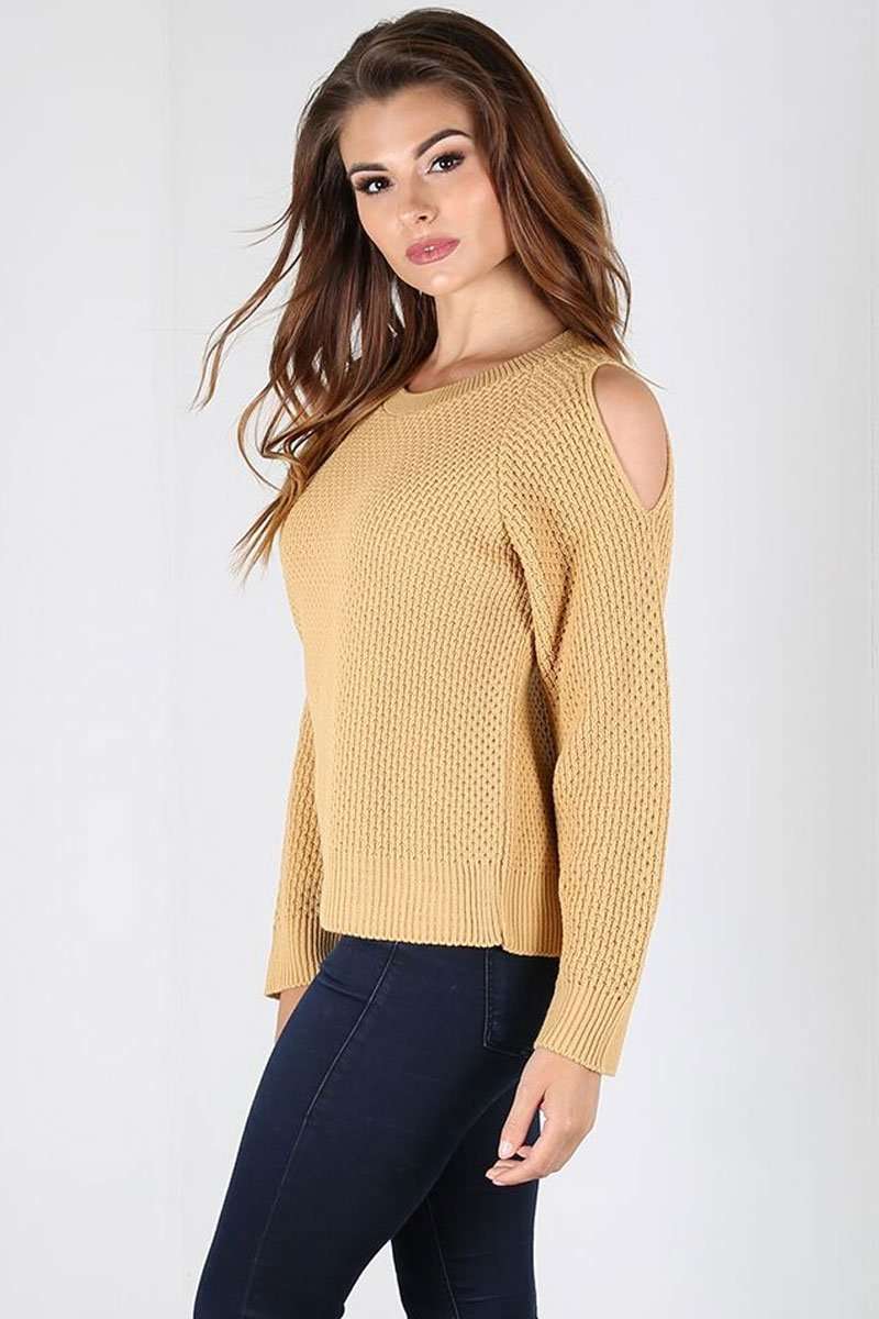 Lorena Cold Shoulder Knitted Jumper - bejealous-com