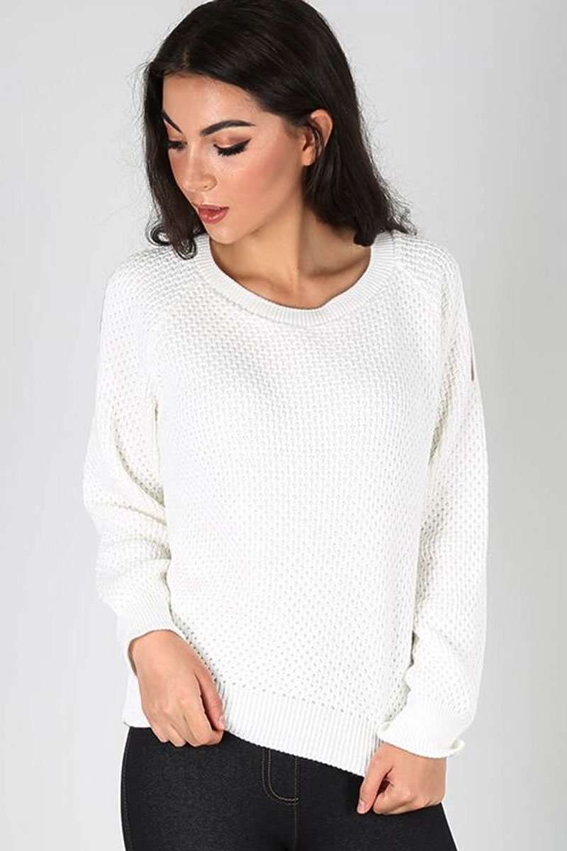 Lorena Cold Shoulder Knitted Jumper - bejealous-com