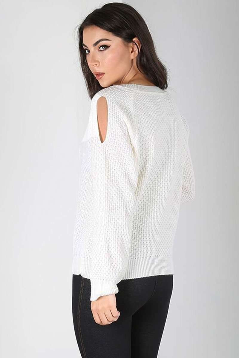 Lorena Cold Shoulder Knitted Jumper - bejealous-com