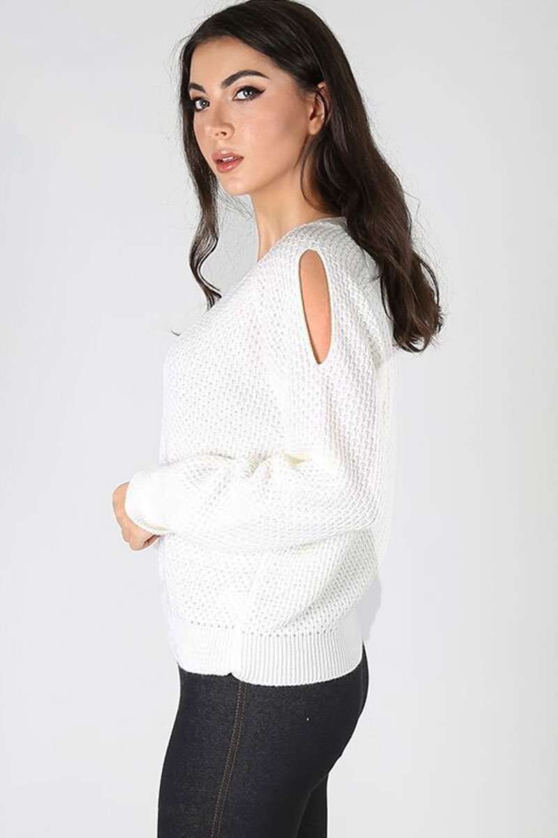 Lorena Cold Shoulder Knitted Jumper - bejealous-com