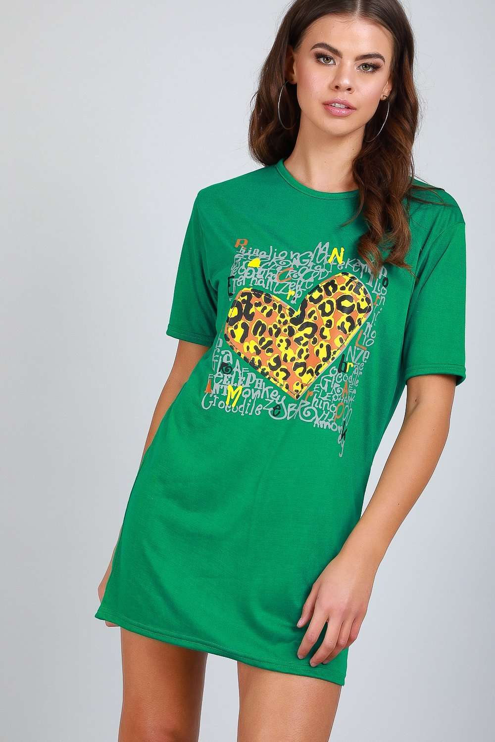 Lorna Leopard Slogan Print Tshirt Dress - bejealous-com
