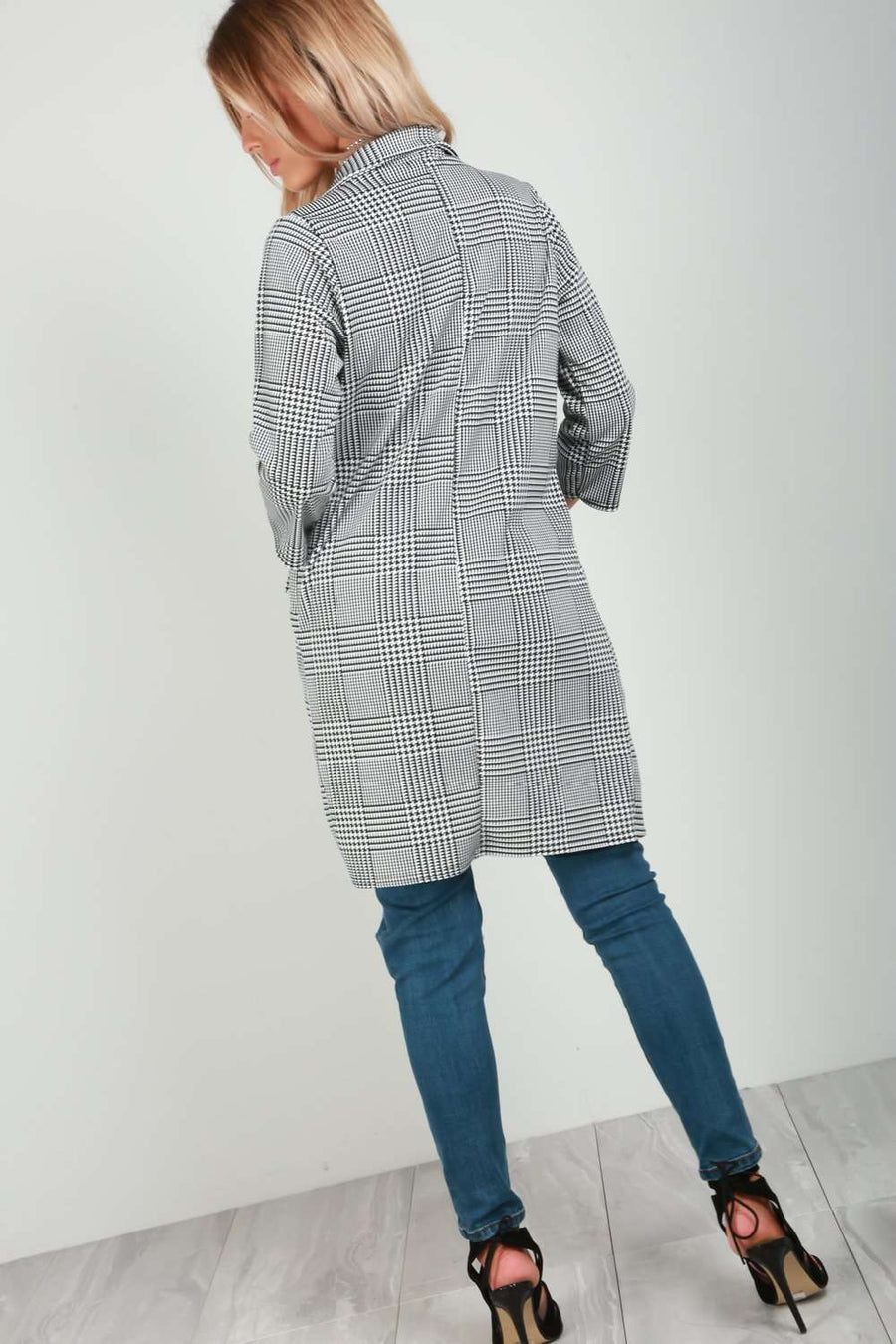 Lottie Monochrome Check Long Line Jacket - bejealous-com