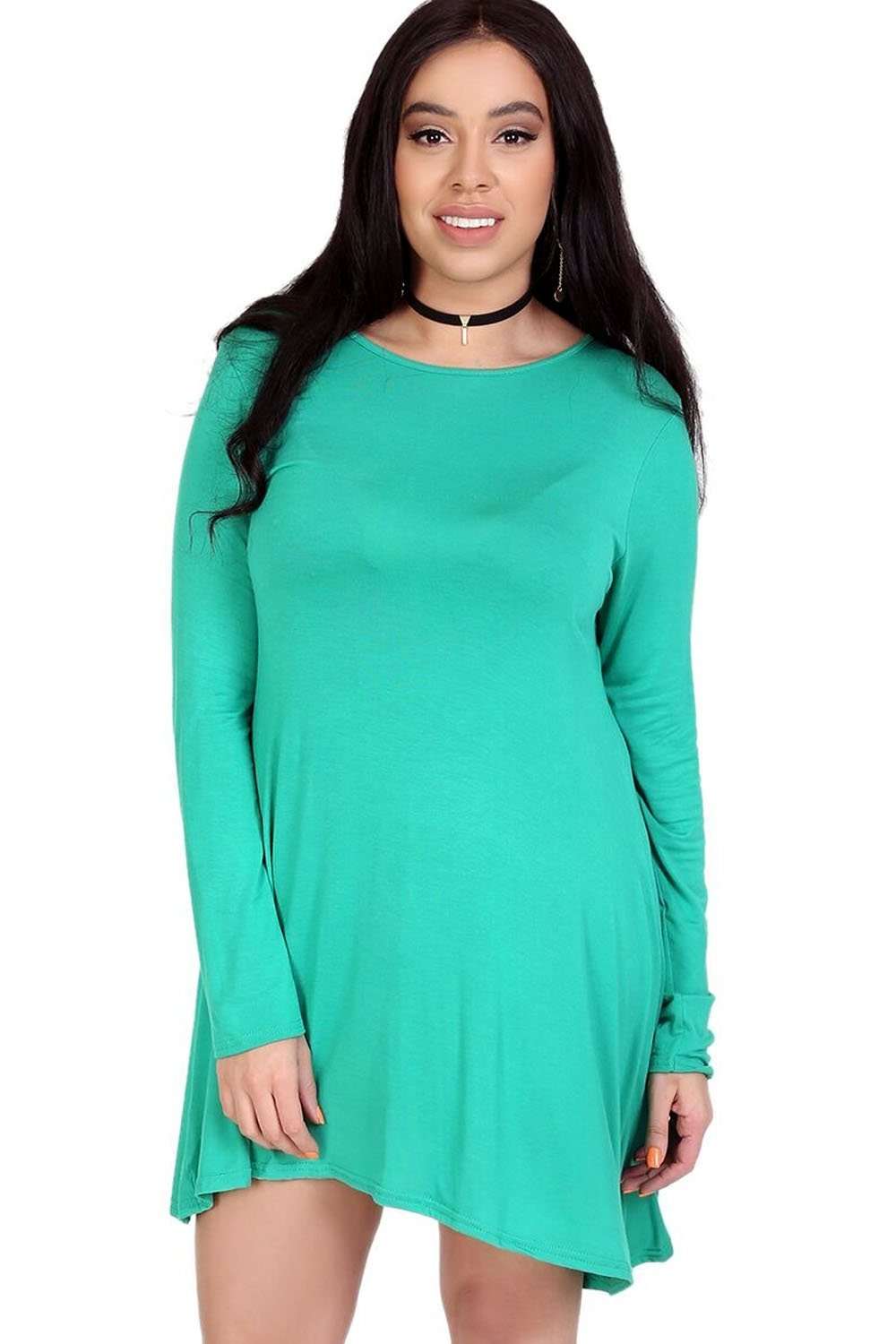 Lottie Plus Long Sleeve Mini Swing Dress - bejealous-com