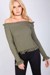 Lou Bardot Frill Ribbed Long Sleeve Top - bejealous-com