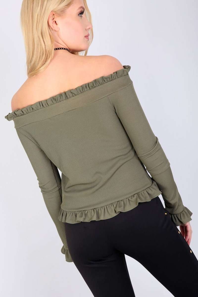 Lou Bardot Frill Ribbed Long Sleeve Top - bejealous-com