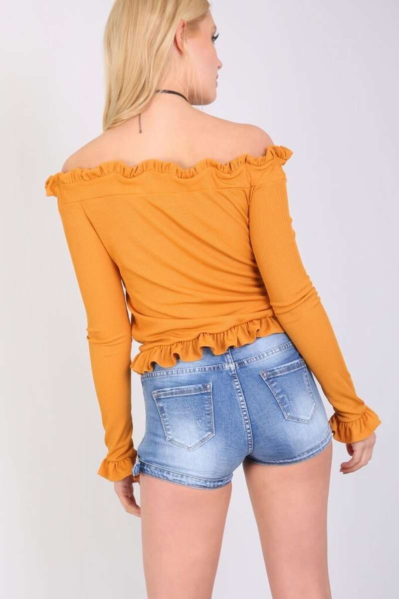 Lou Bardot Frill Ribbed Long Sleeve Top - bejealous-com