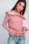 Lou Bardot Frill Ribbed Long Sleeve Top - bejealous-com