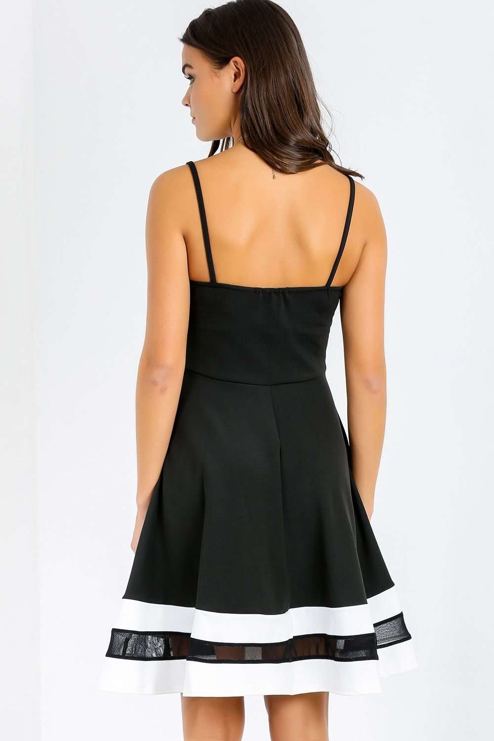 Louisa Monochrome Mesh Insert Mini Skater Dress - bejealous-com