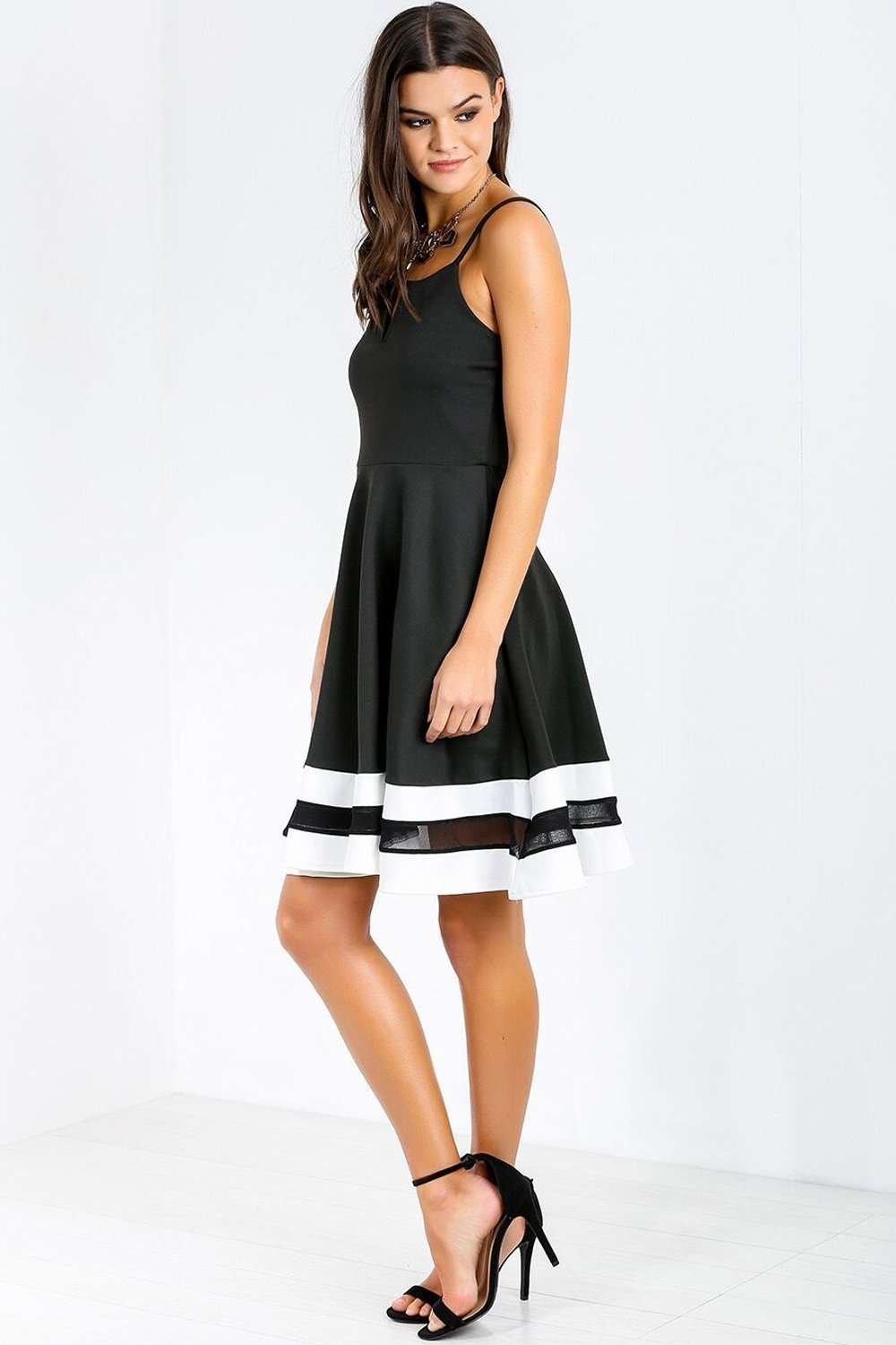 Louisa Monochrome Mesh Insert Mini Skater Dress - bejealous-com