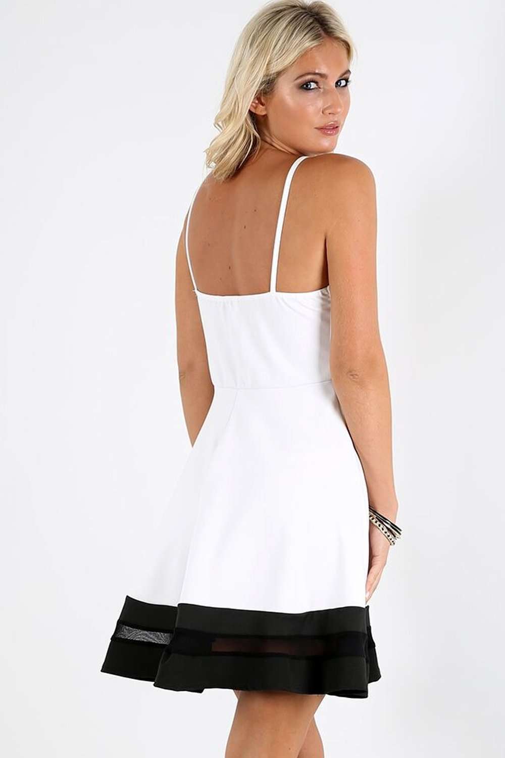 Louisa Monochrome Mesh Insert Mini Skater Dress - bejealous-com