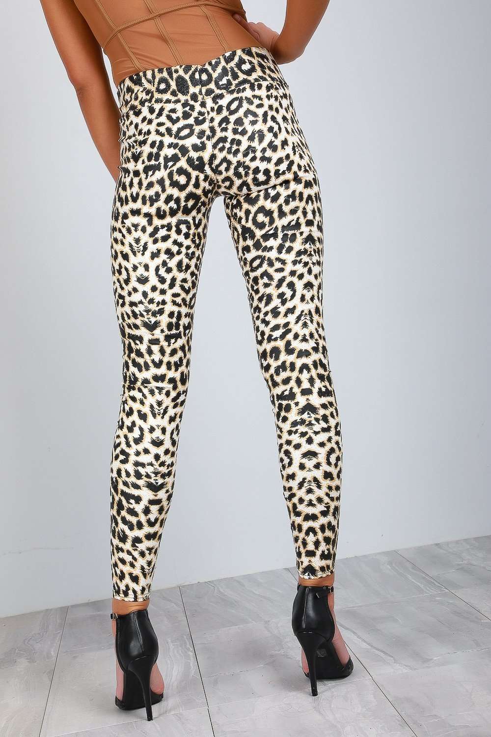 Louise High Waist Leopard Print Vinyl Leggings - bejealous-com