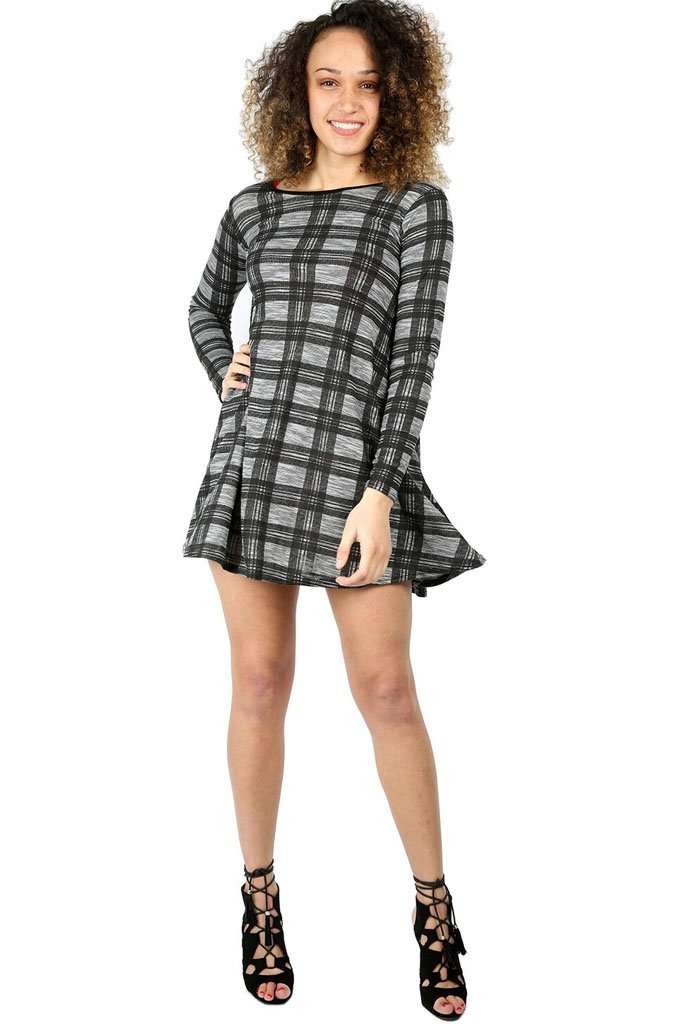 Louise Long Sleeve Tartan Mini Skater Dress - bejealous-com