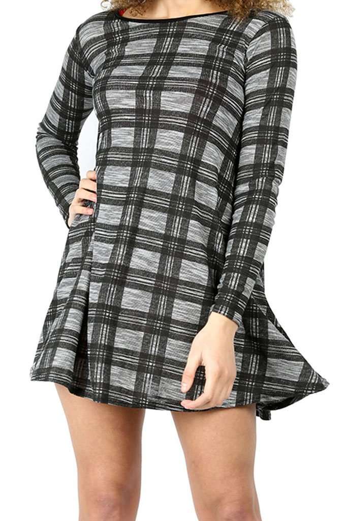 Louise Long Sleeve Tartan Mini Skater Dress - bejealous-com