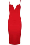 Louise Red Strappy V Bar Bodycon Midi Dress - bejealous-com