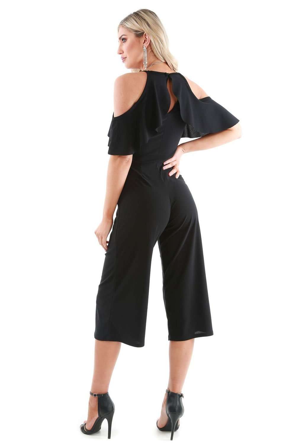 Lucie Frilly Cold Shoulder Culotte Jumpsuit - bejealous-com