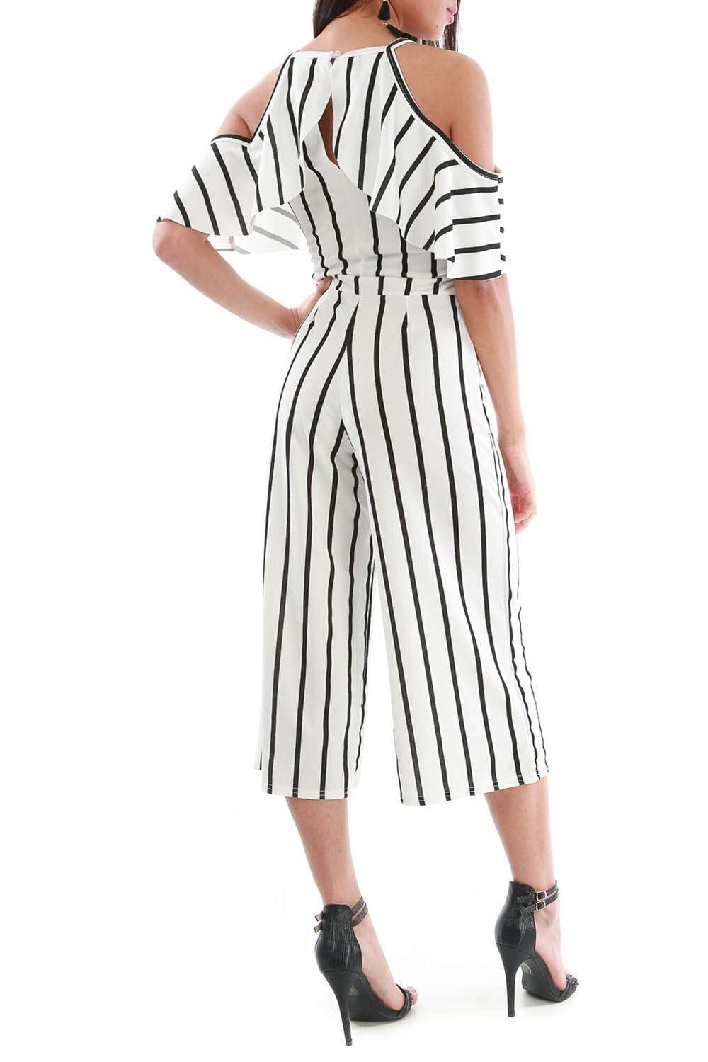Lucie Frilly Cold Shoulder Culotte Jumpsuit - bejealous-com