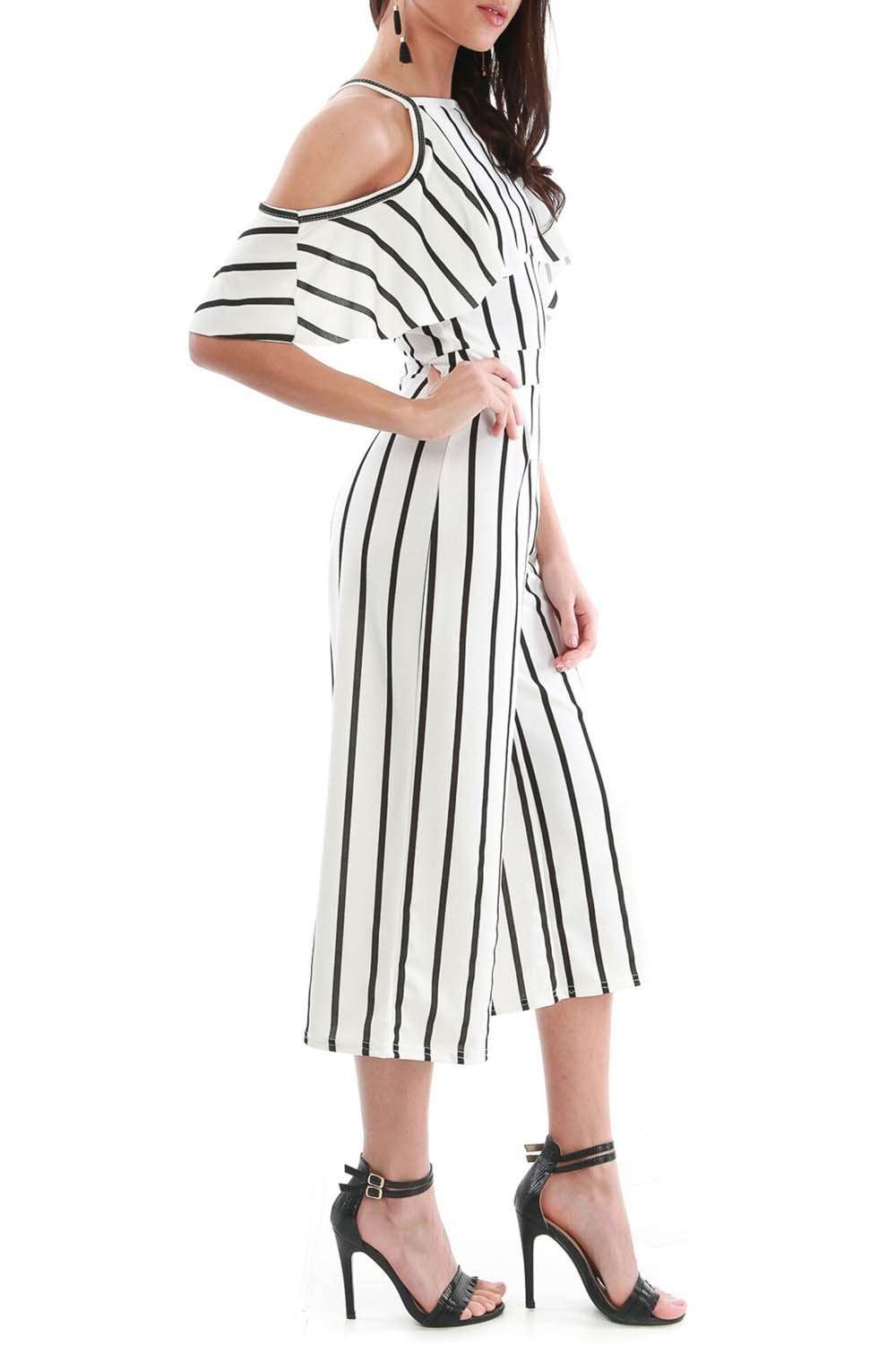 Lucie Frilly Cold Shoulder Culotte Jumpsuit - bejealous-com
