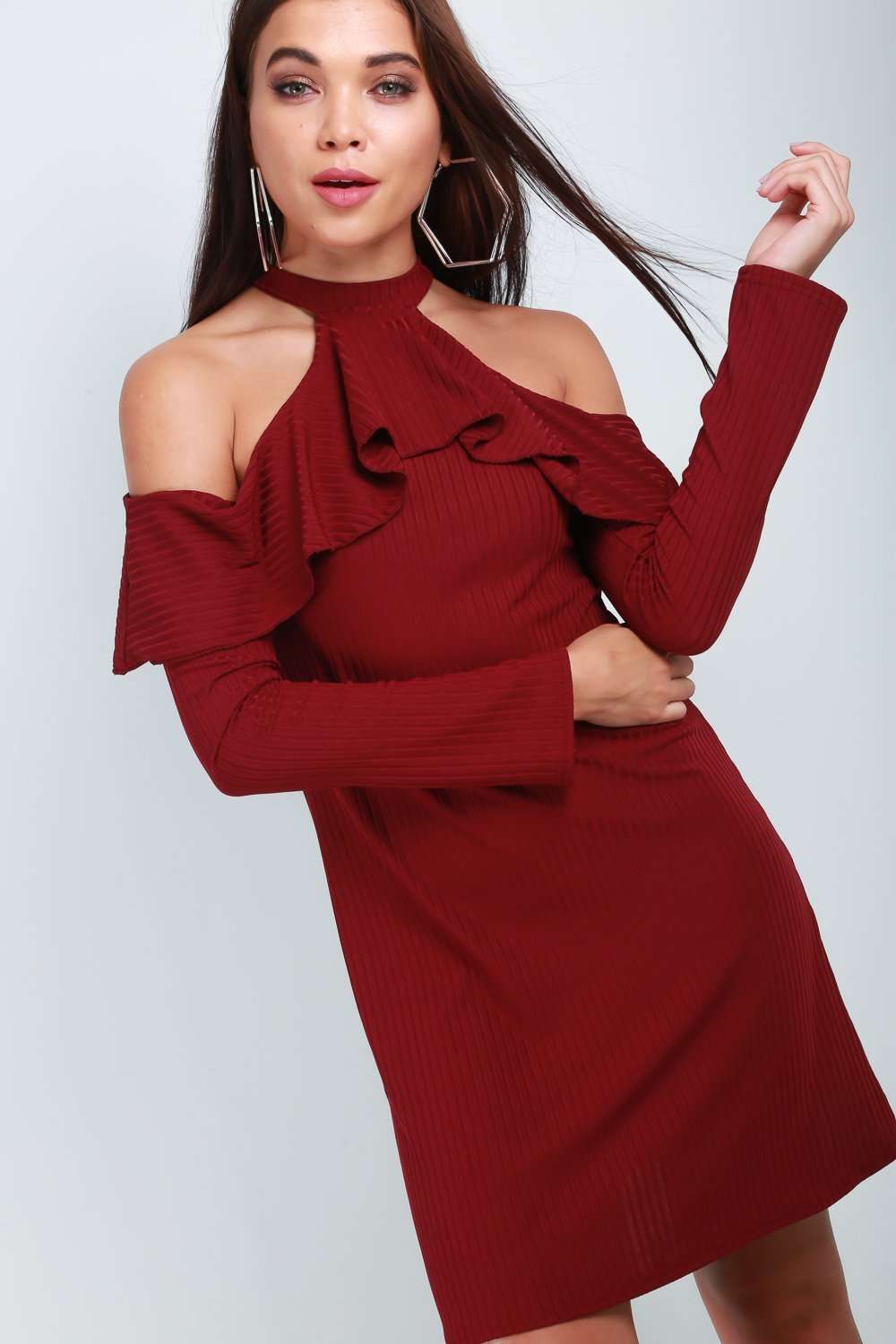 Lucy Cold Shoulder Frill Swing Dress - bejealous-com