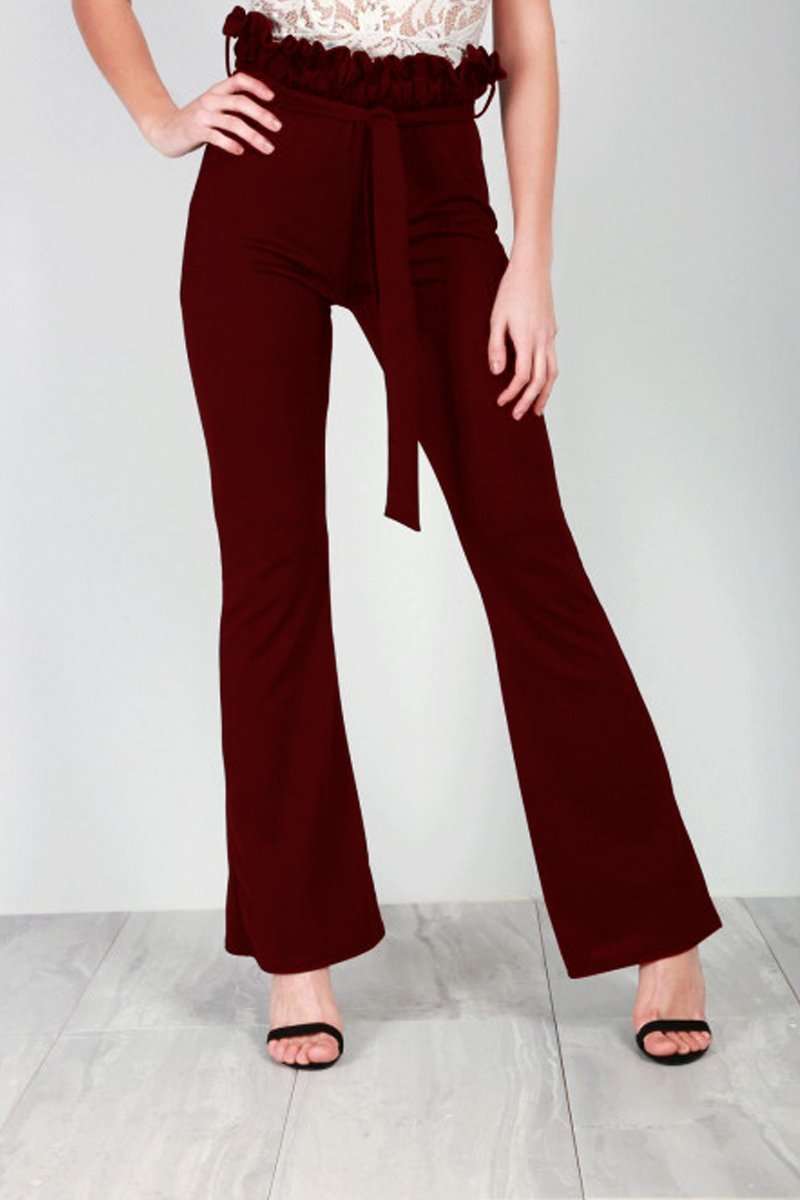 Lucy High Waist Burgundy Paper Bag Trousers - bejealous-com