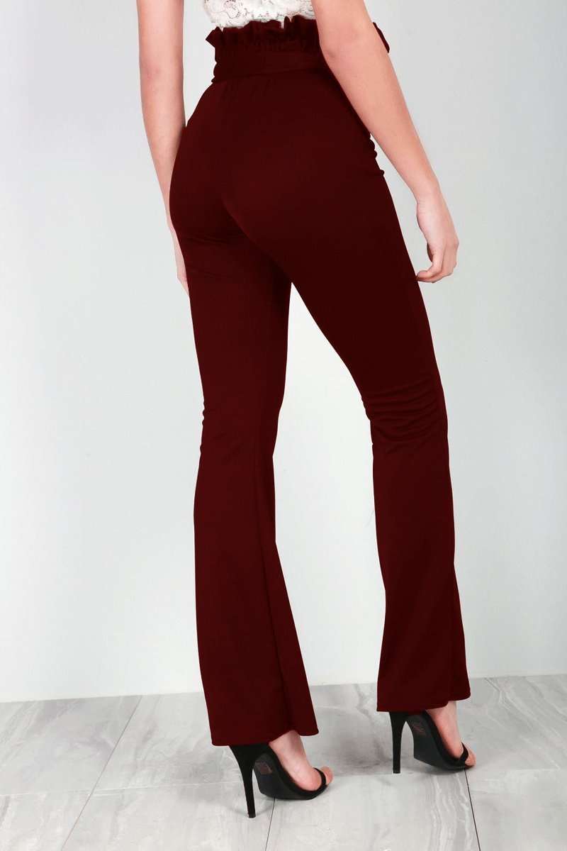 Lucy High Waist Burgundy Paper Bag Trousers - bejealous-com