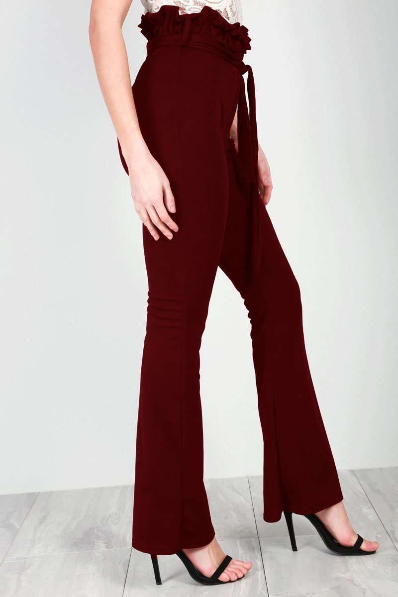 Lucy High Waist Burgundy Paper Bag Trousers - bejealous-com