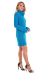 Roll Neck Blue Knitted Jumper Dress - bejealous-com