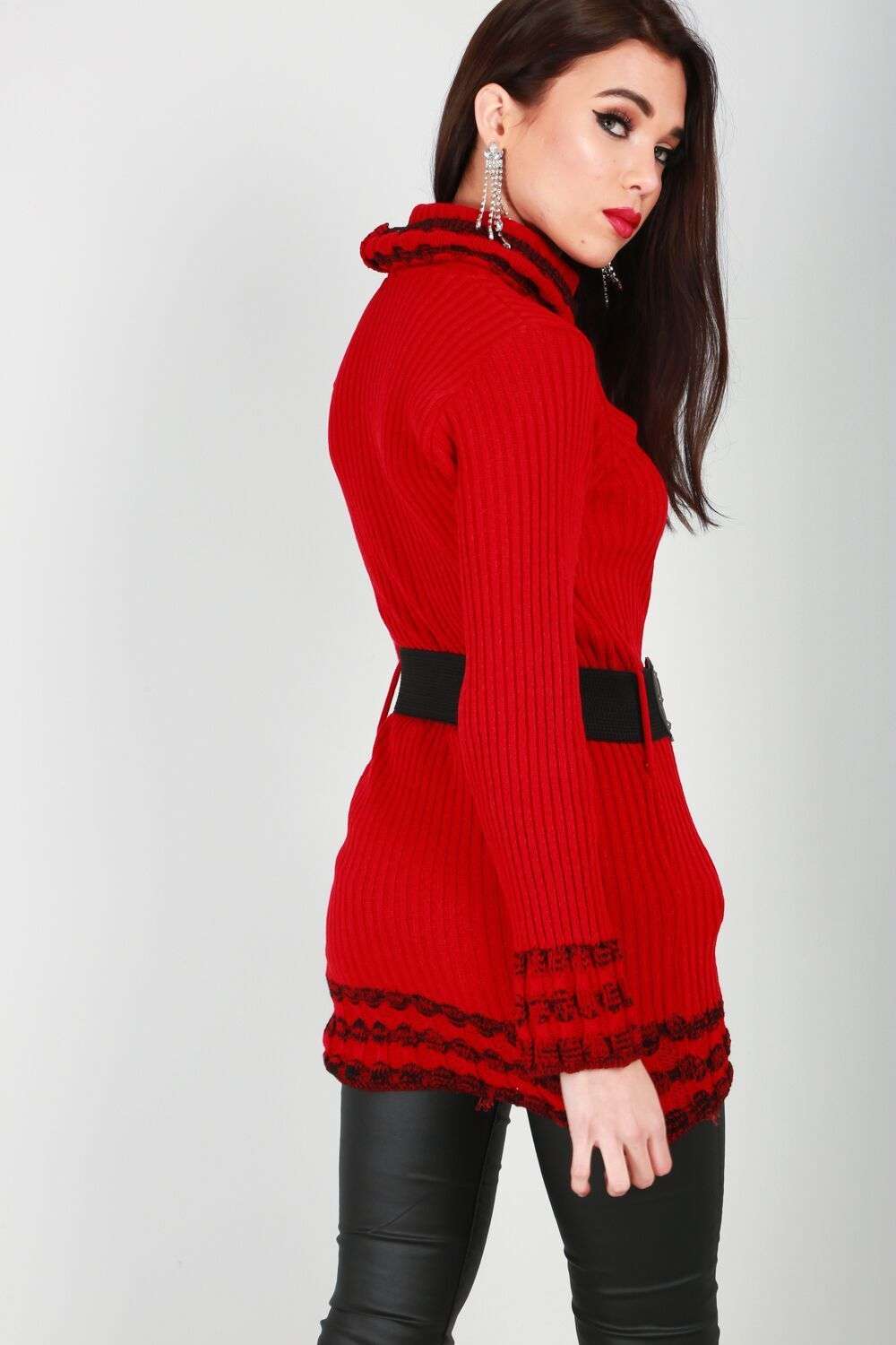 Luna High Neck Knitted Jumper With Belt - bejealous-com