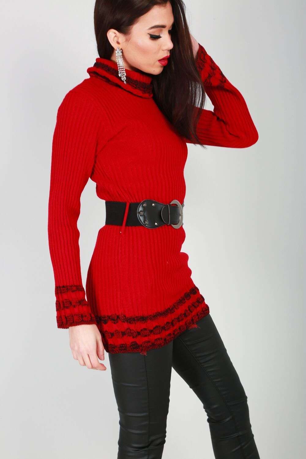 Luna High Neck Knitted Jumper With Belt - bejealous-com