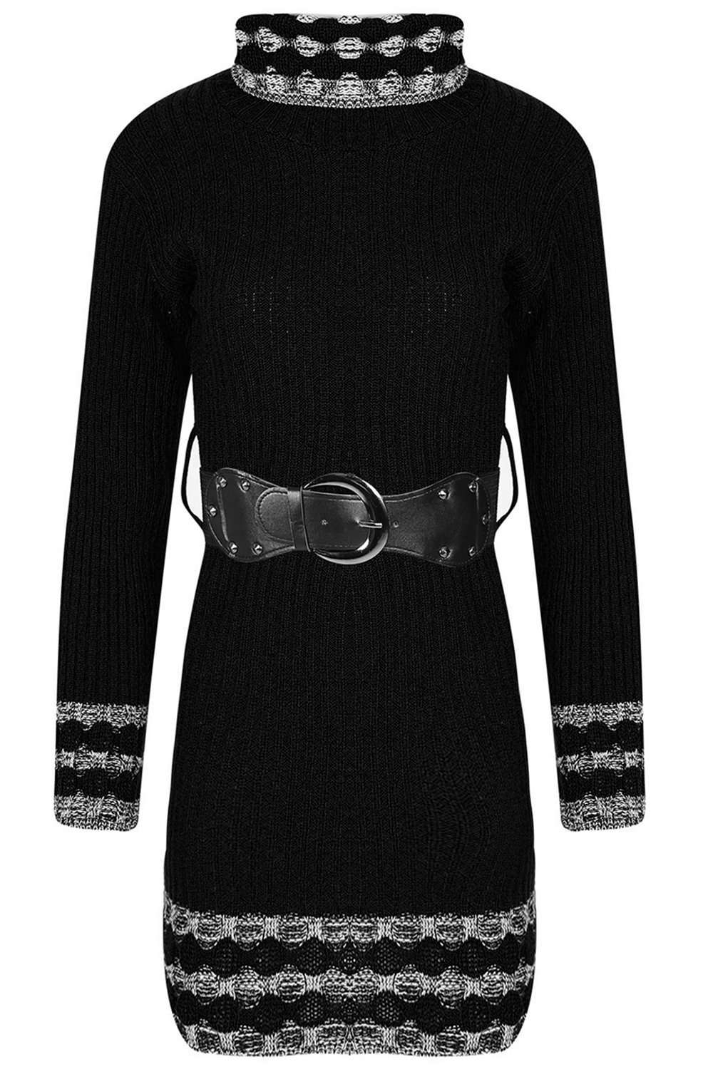 Luna High Neck Knitted Jumper With Belt - bejealous-com