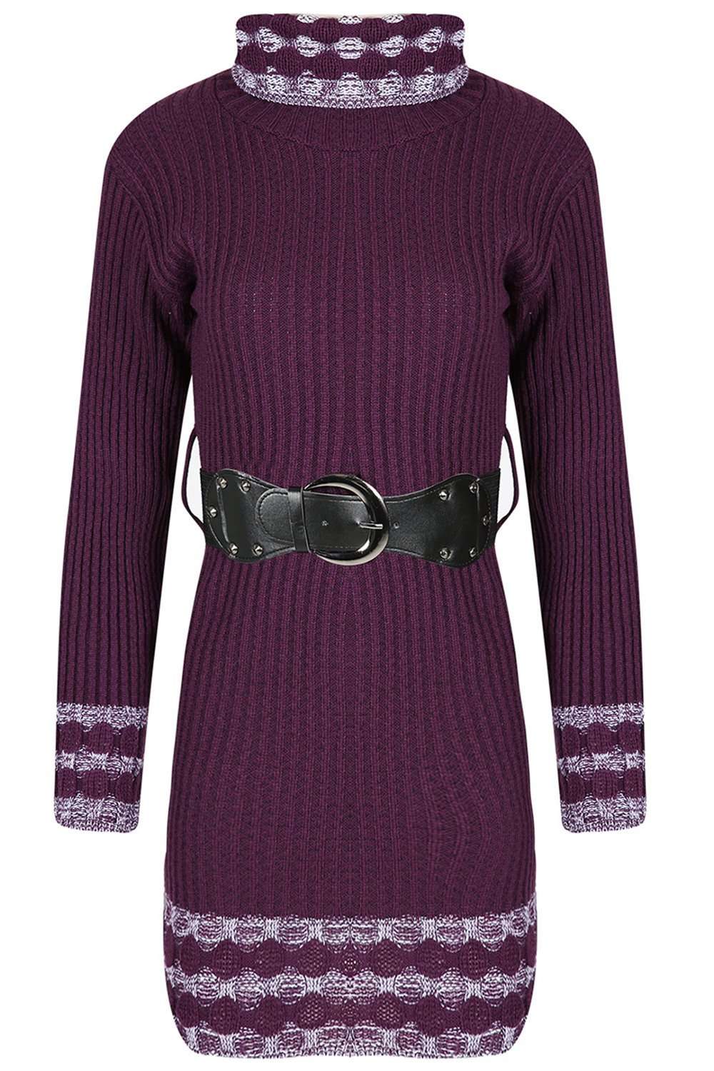 Luna High Neck Knitted Jumper With Belt - bejealous-com