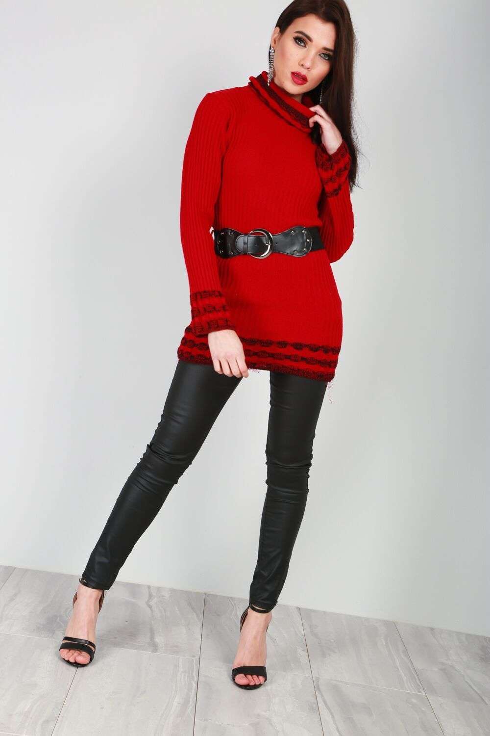 Luna Roll Neck Knitted Jumper With Belt - bejealous-com