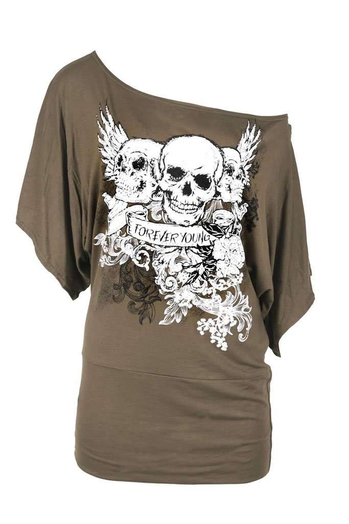Luna Skull Print Bardot Baggy Tshirt - bejealous-com