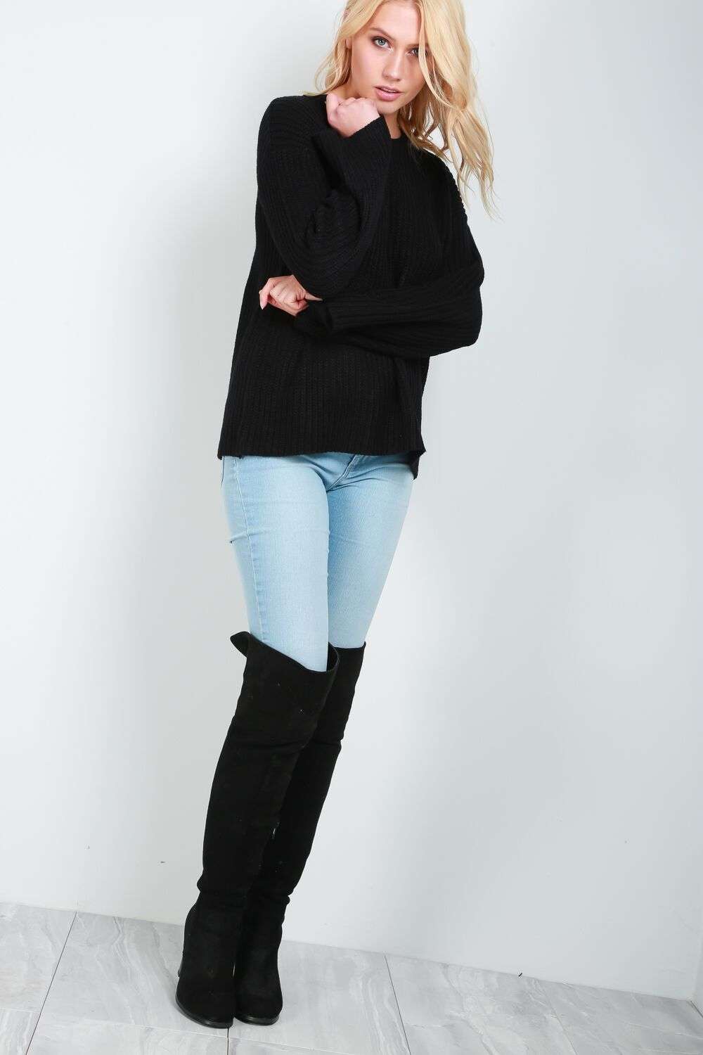 Lyla Chunky Knit Wide Sleeve Jumper - bejealous-com