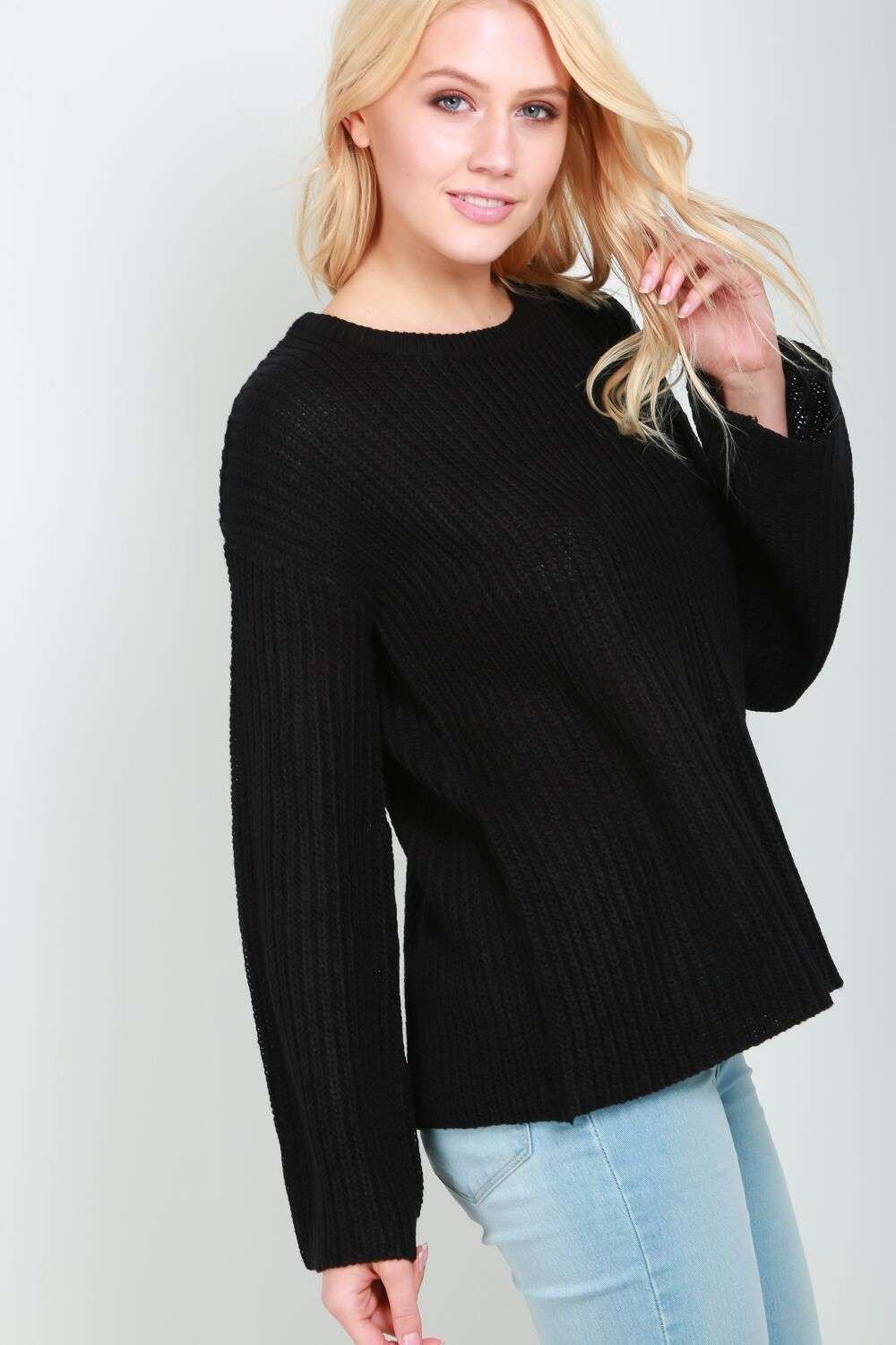 Lyla Chunky Knit Wide Sleeve Jumper - bejealous-com