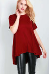 Dipped Hem Red Basic Swing Tshirt - bejealous-com