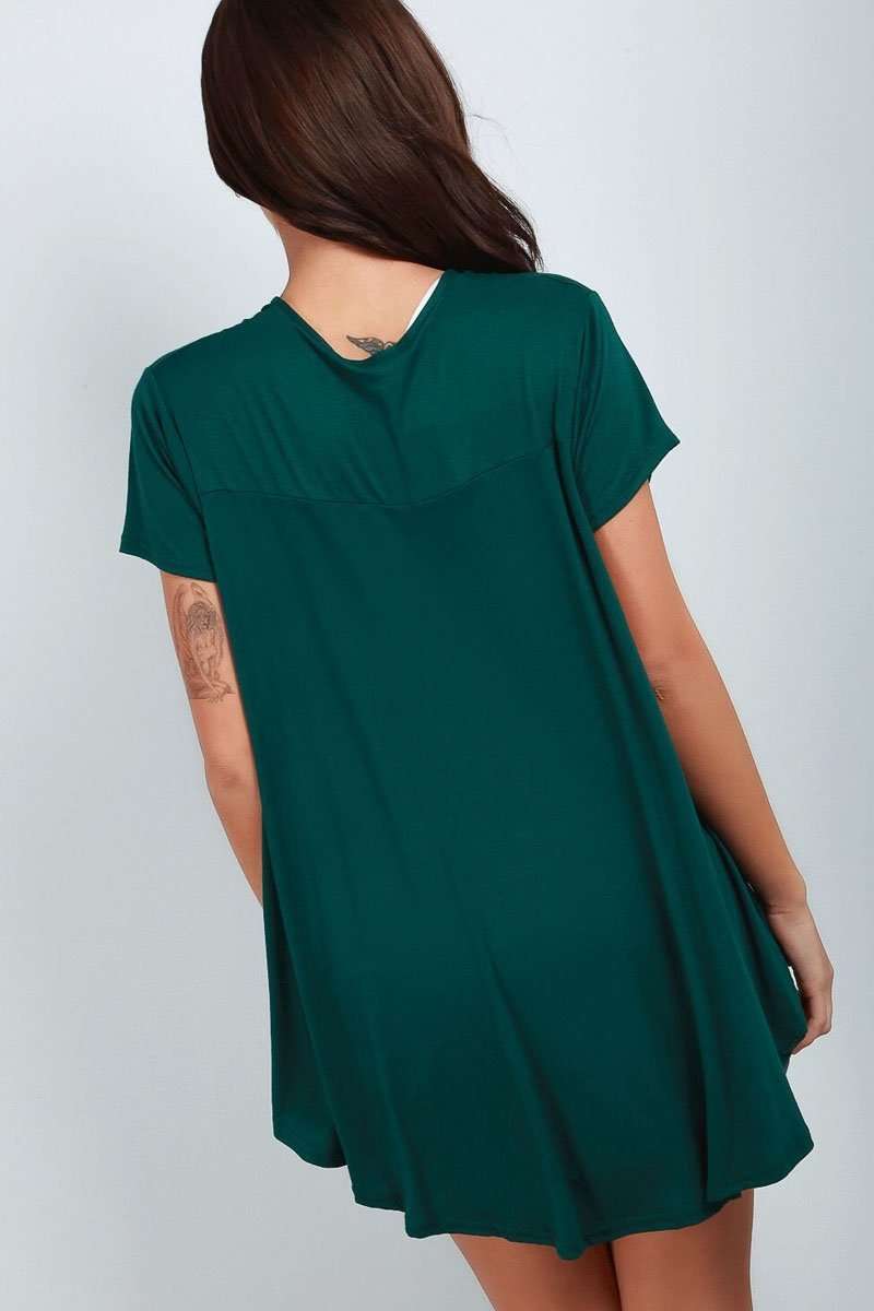Dipped Hem Loose Fit  Green Jersey Tshirt - bejealous-com