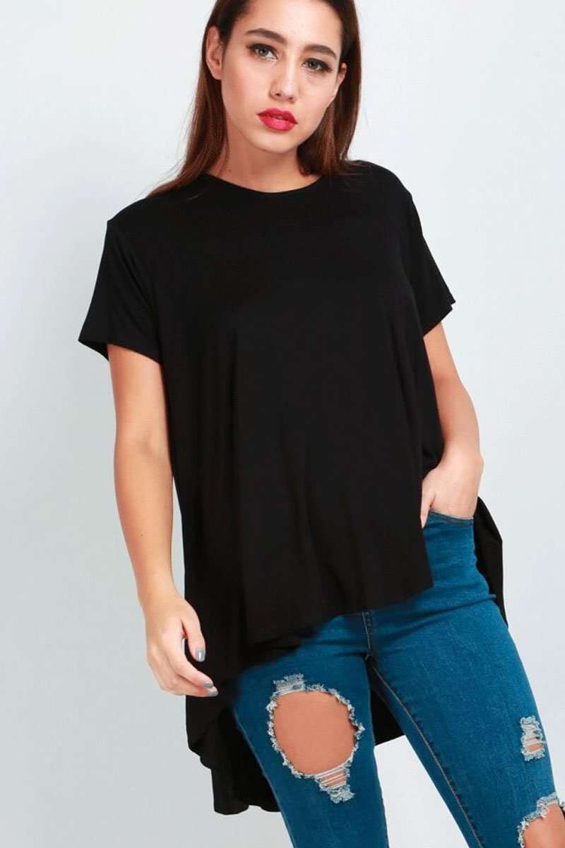 Dipped Hem Red Basic Swing Tshirt - bejealous-com