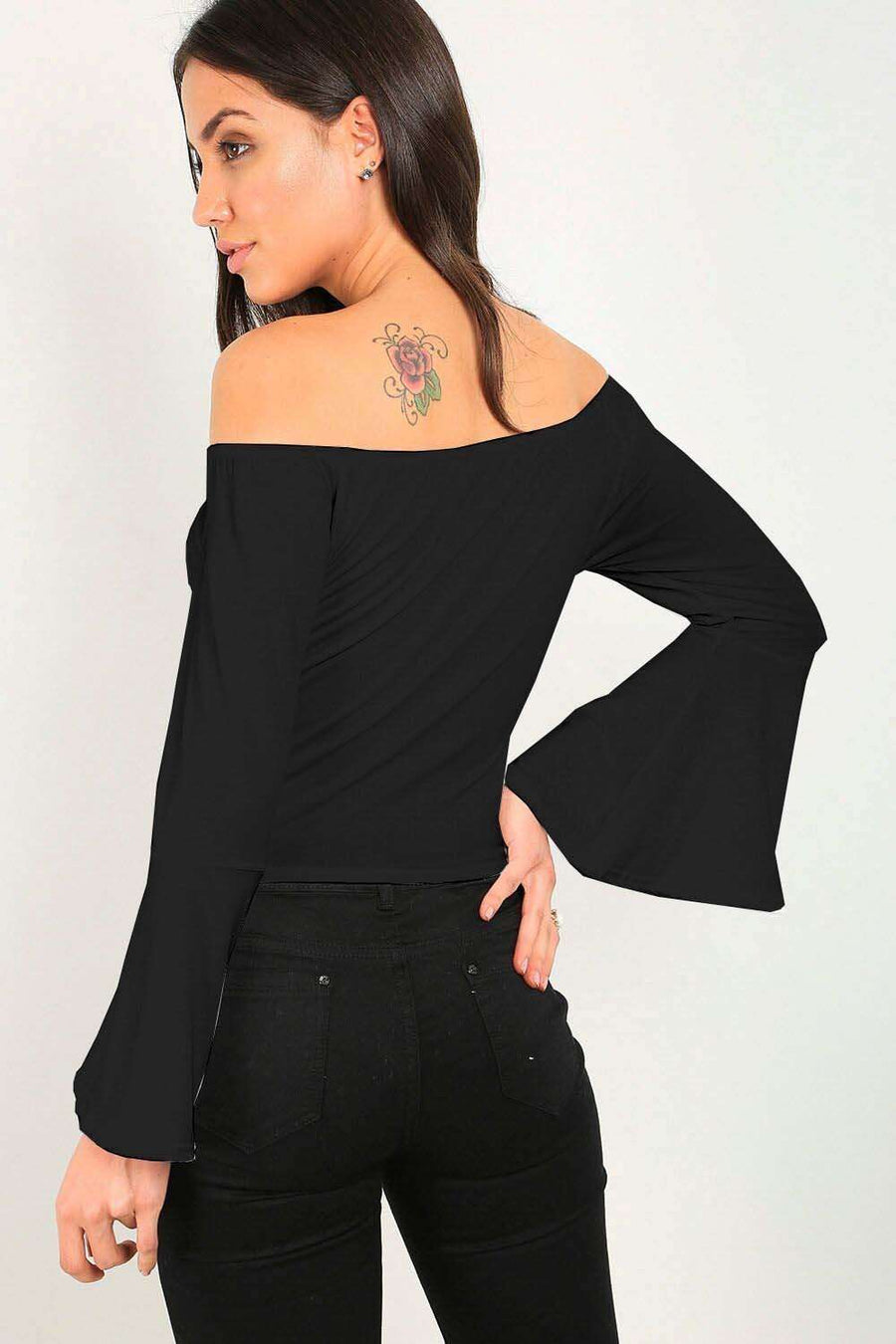 Lyla Off Shoulder Bell Sleeve Basic Top - bejealous-com